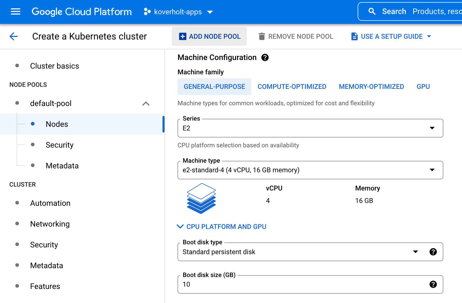 Specifying a machine configuration in Google Kubernetes Engine