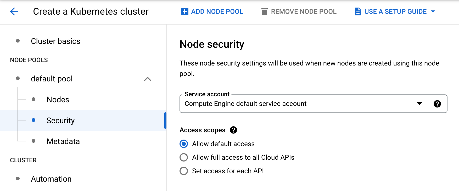 Configuring node security in Google Kubernetes Engine