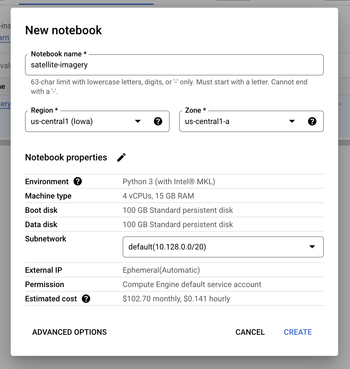 Creating a notebook instance in GCP Vertex AI Workbench