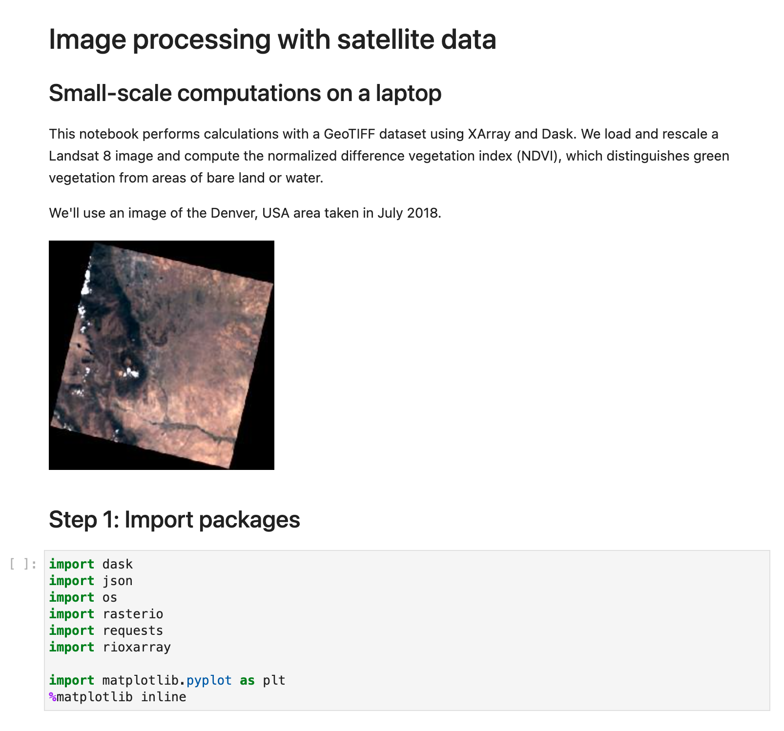 Running the small-scale satellite imagery notebook